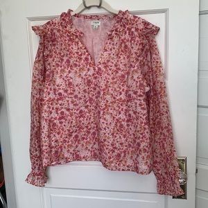 J. Crew Floral Ruffled Blouse - Petite Large